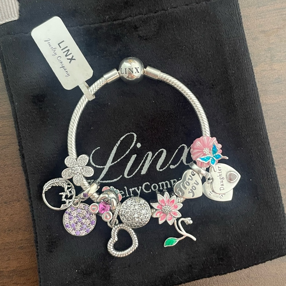 Linx Silver Snake Chain Bracelet with Daughter Themed Charms